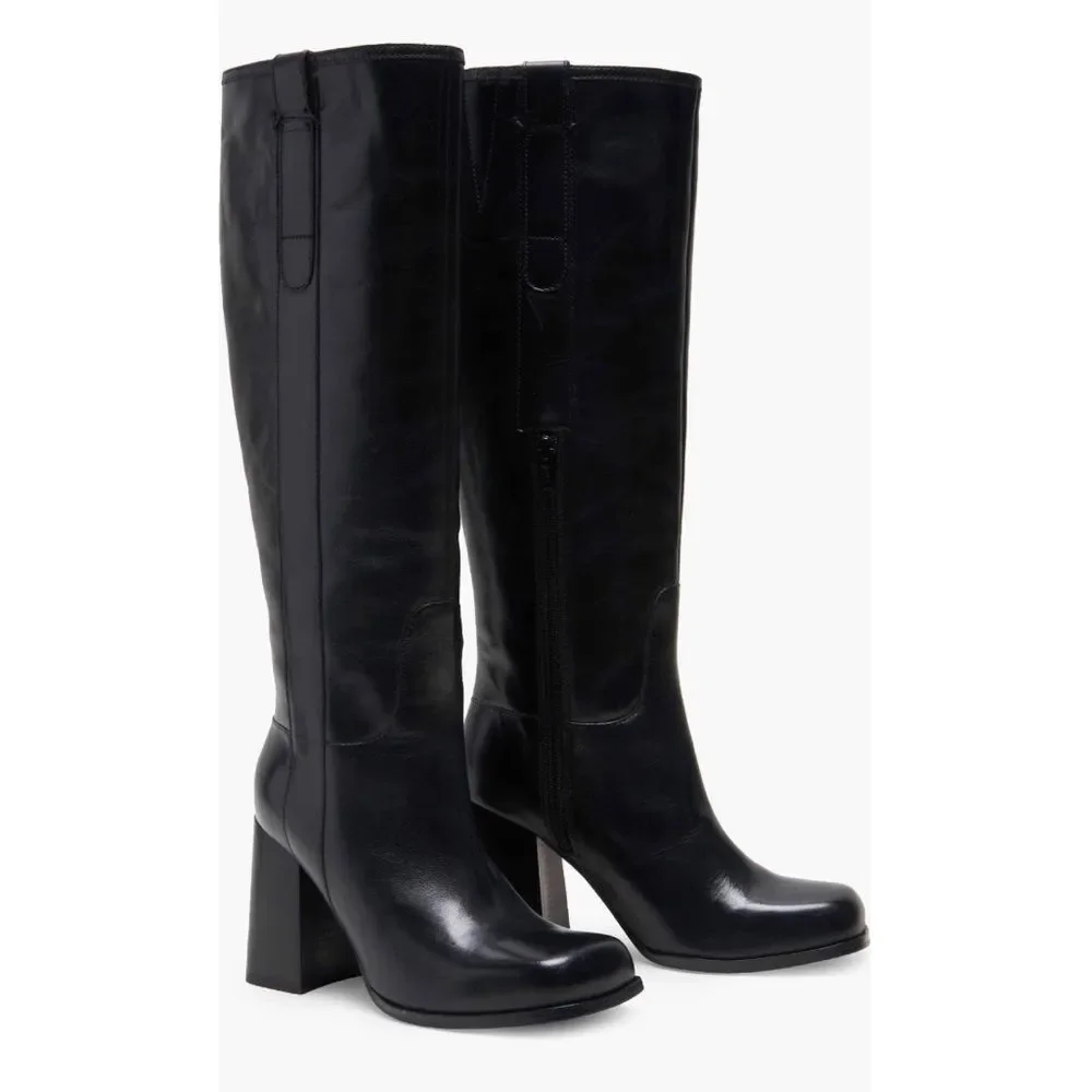 Free People Naomi Tall Leather Boots, Black, New, Size 6.5
